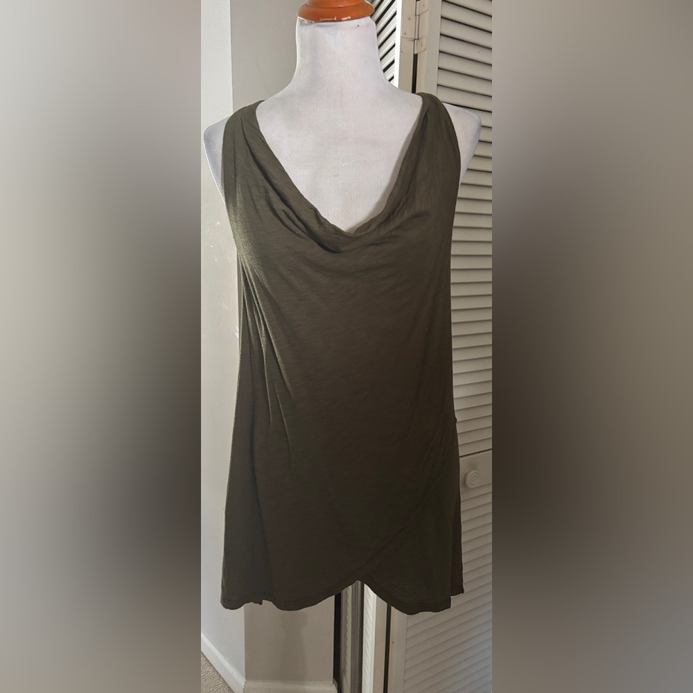 The Refinery Army Green Sleeveless Racer back Tunic w/ Cross Asymmetrical Hem- S